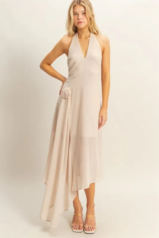 Hyfve Chiffon Halter Asymmetrical Hem Dress Blue Zone Planet Hyfve Chiffon Halter Asymmetrical Hem Dress Blue Zone Planet