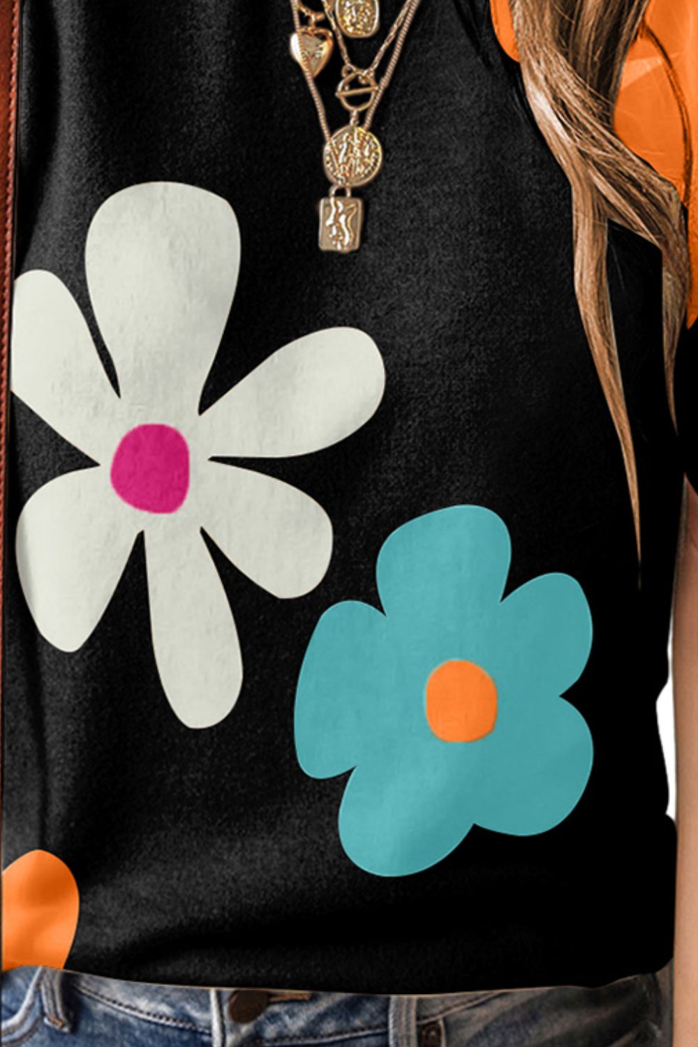 Blue Zone Planet |  Flower Round Neck Short Sleeve Blouse BLUE ZONE PLANET