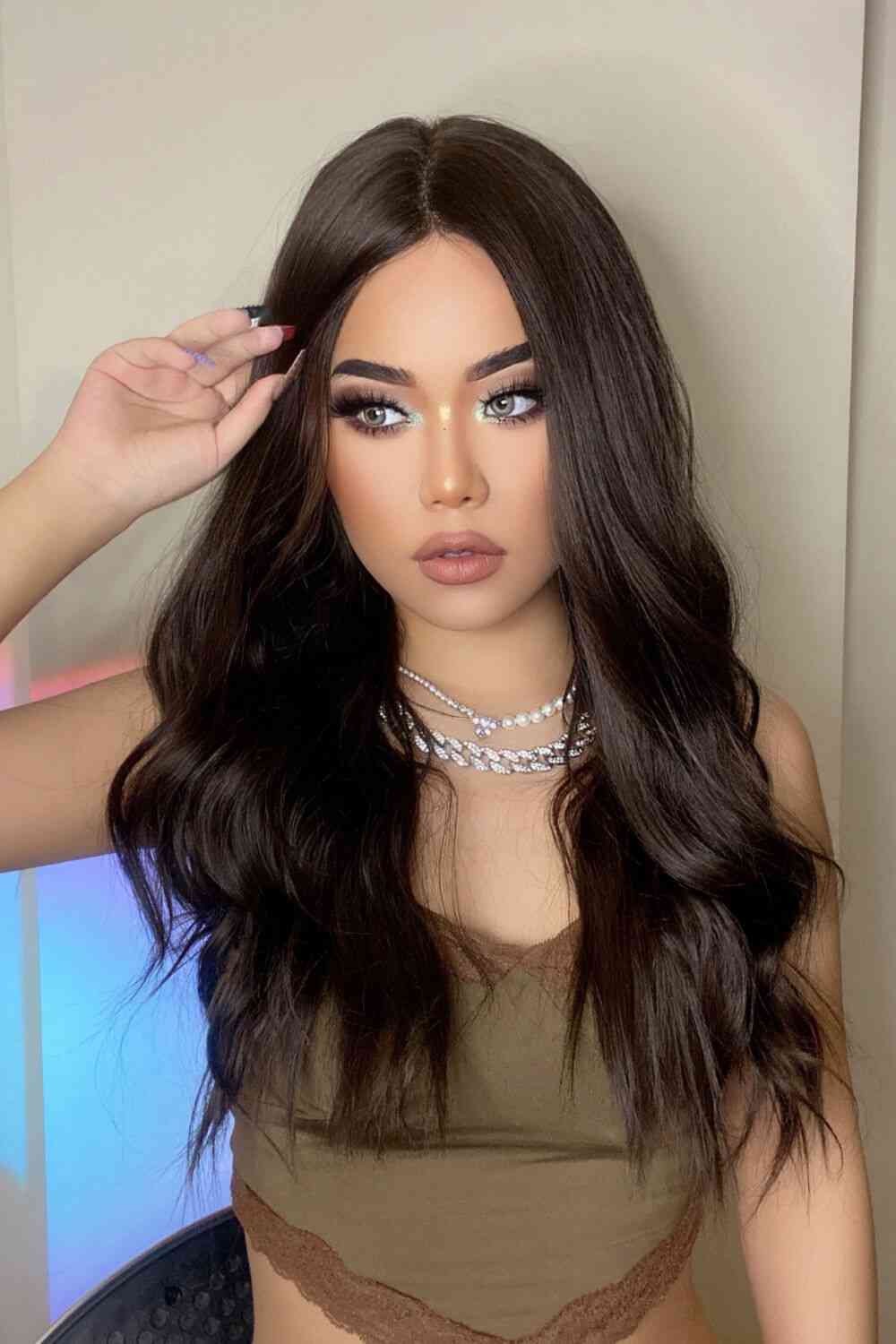 13*2" Lace Front Wigs Synthetic Long Wave 26" Heat Safe 150% Density in Brown BLUE ZONE PLANET