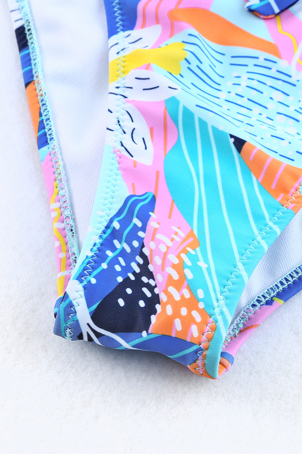 Green Tropical Print Ruffled Square Neck Tie High Waist Swimsuit Blue Zone Planet