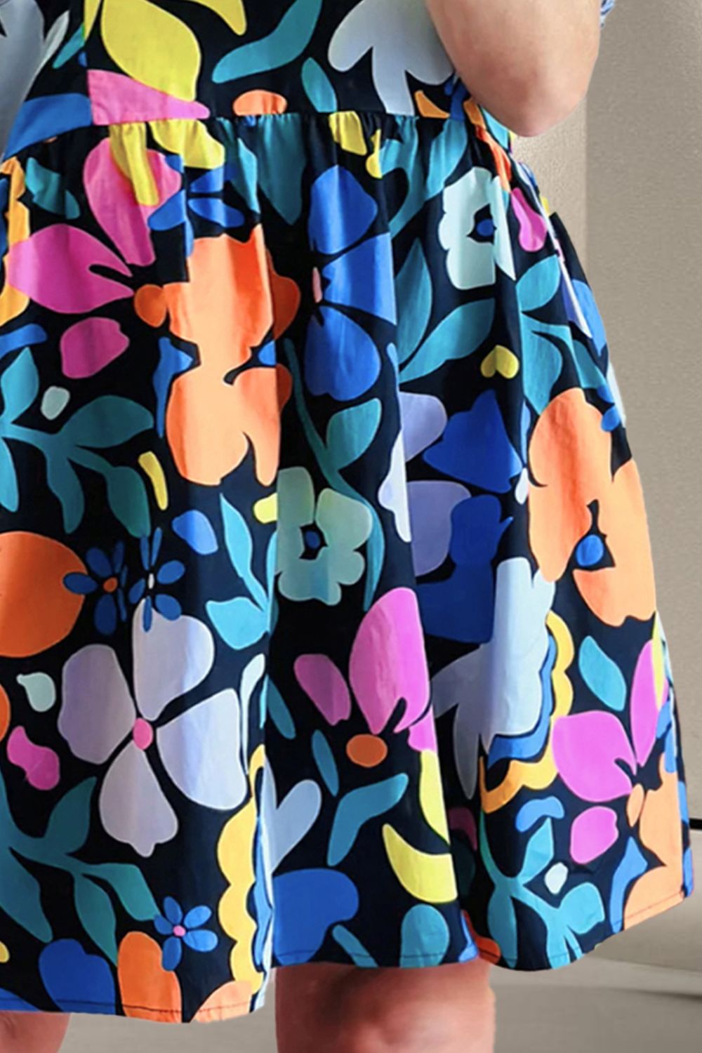 Blue Zone Planet | Plus Size Printed V-Neck Short Sleeve Mini Dress BLUE ZONE PLANET