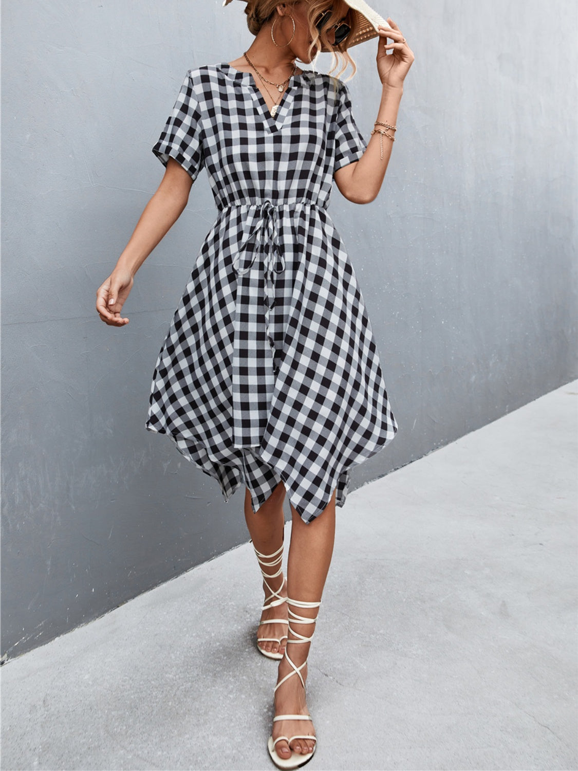 Blue Zone Planet | Plaid Notched Short Sleeve Dress BLUE ZONE PLANET