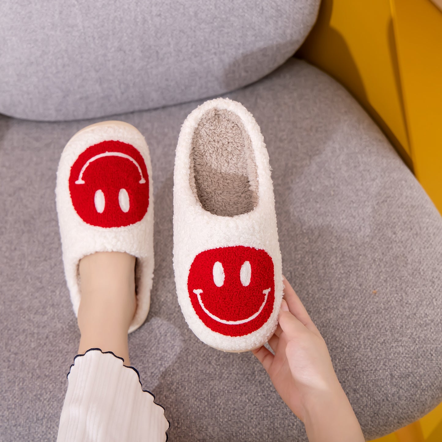 Blue Zone Planet | Melody Smiley Face Cozy Slippers BLUE ZONE PLANET