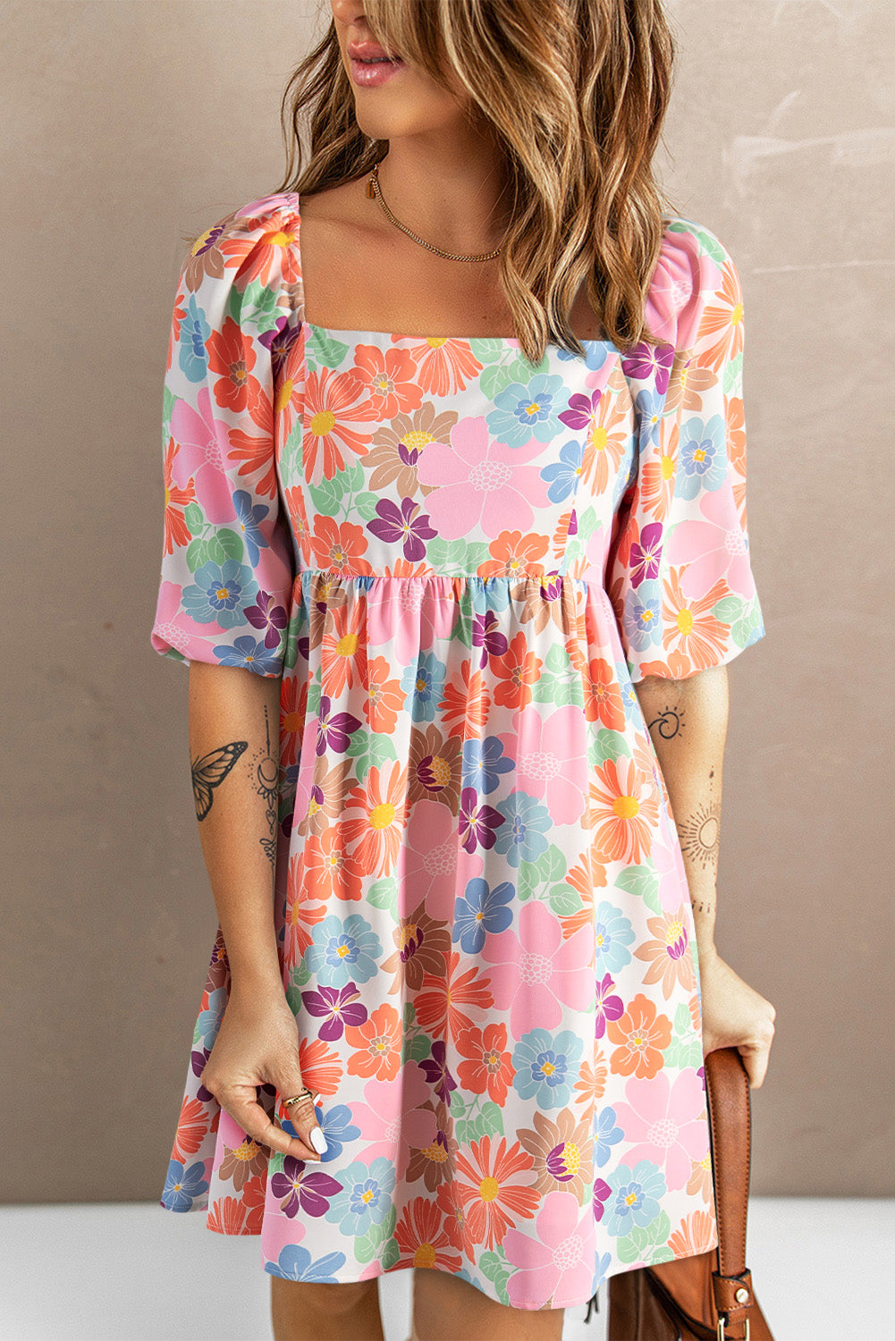 Printed Half Sleeve Mini Dress BLUE ZONE PLANET