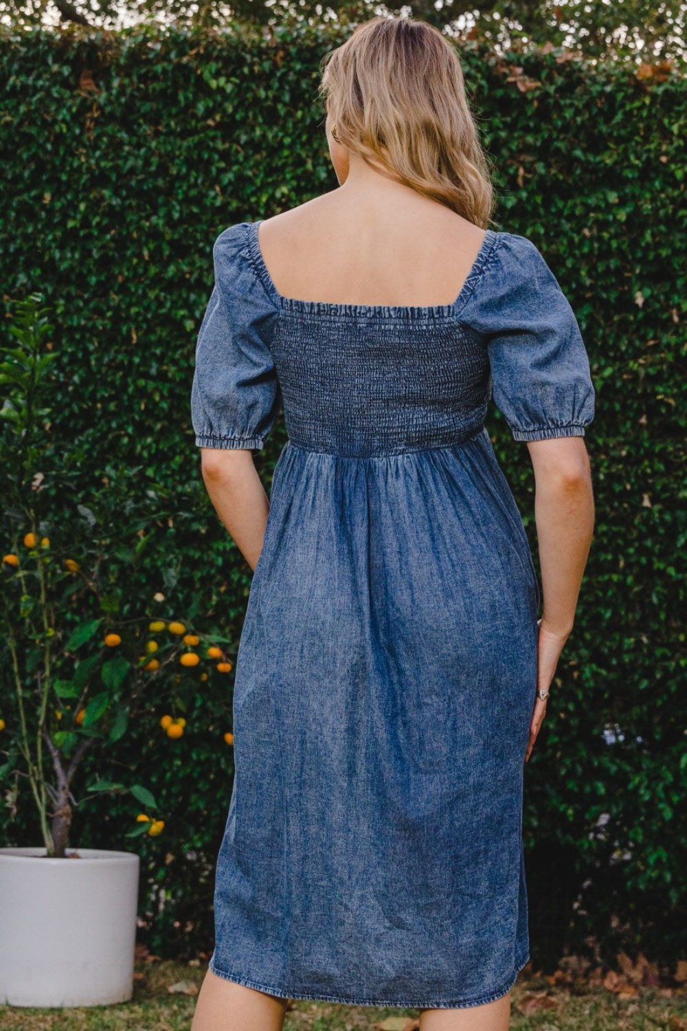 Blue Zone Planet | ODDI Full Size Washed Smocked Puff Sleeve Dress BLUE ZONE PLANET