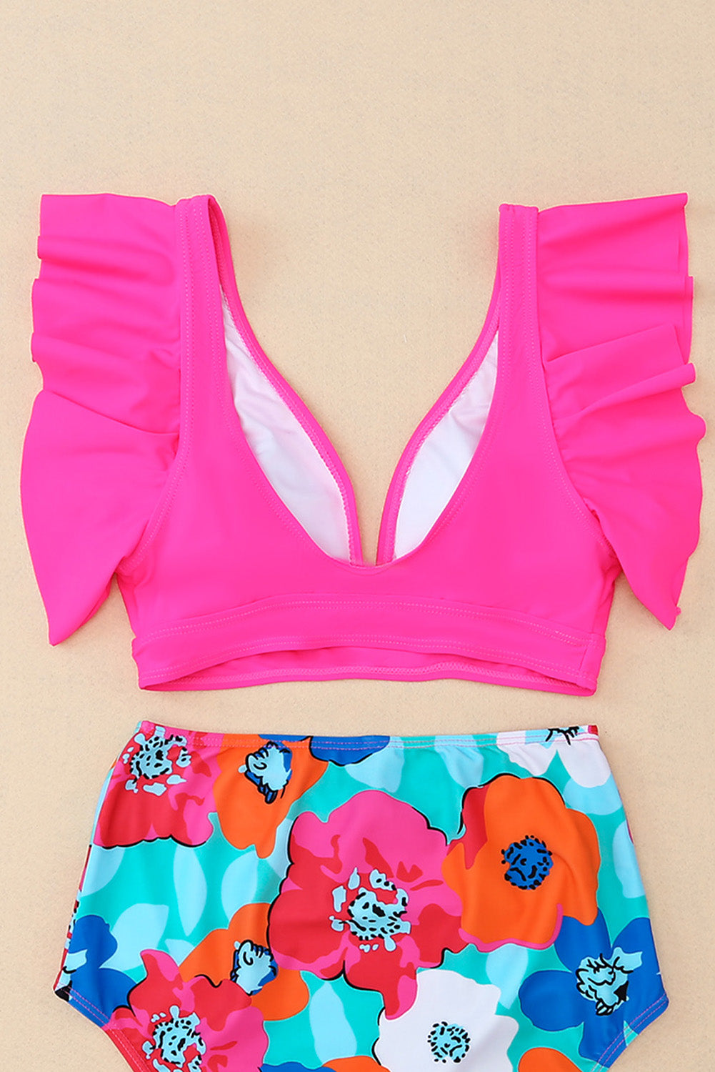 Rose Red Ruffled V Neck Swim Top Blue Zone Planet