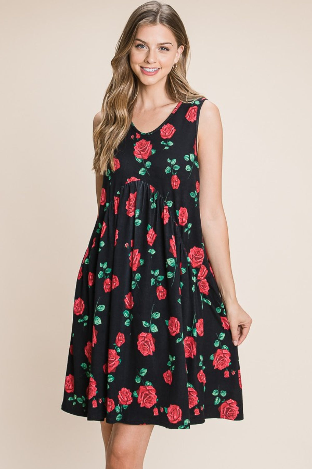Blue Zone Planet | BOMBOM Floral Ruched Tank Dress BLUE ZONE PLANET