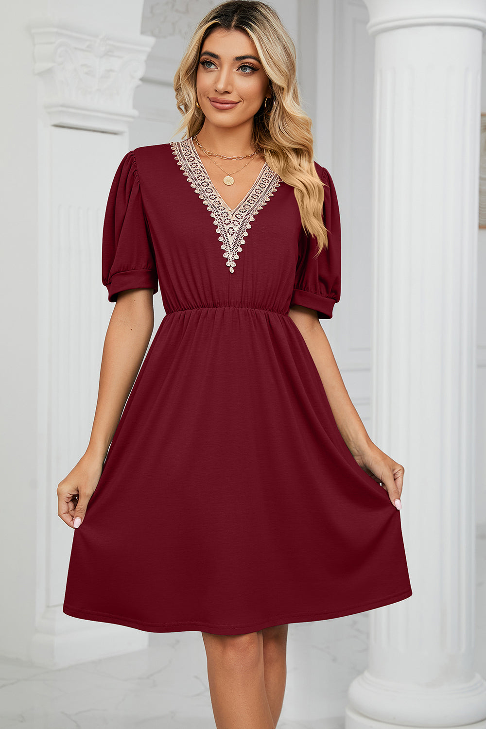 Blue Zone Planet | V-Neck Puff Sleeve Dress BLUE ZONE PLANET