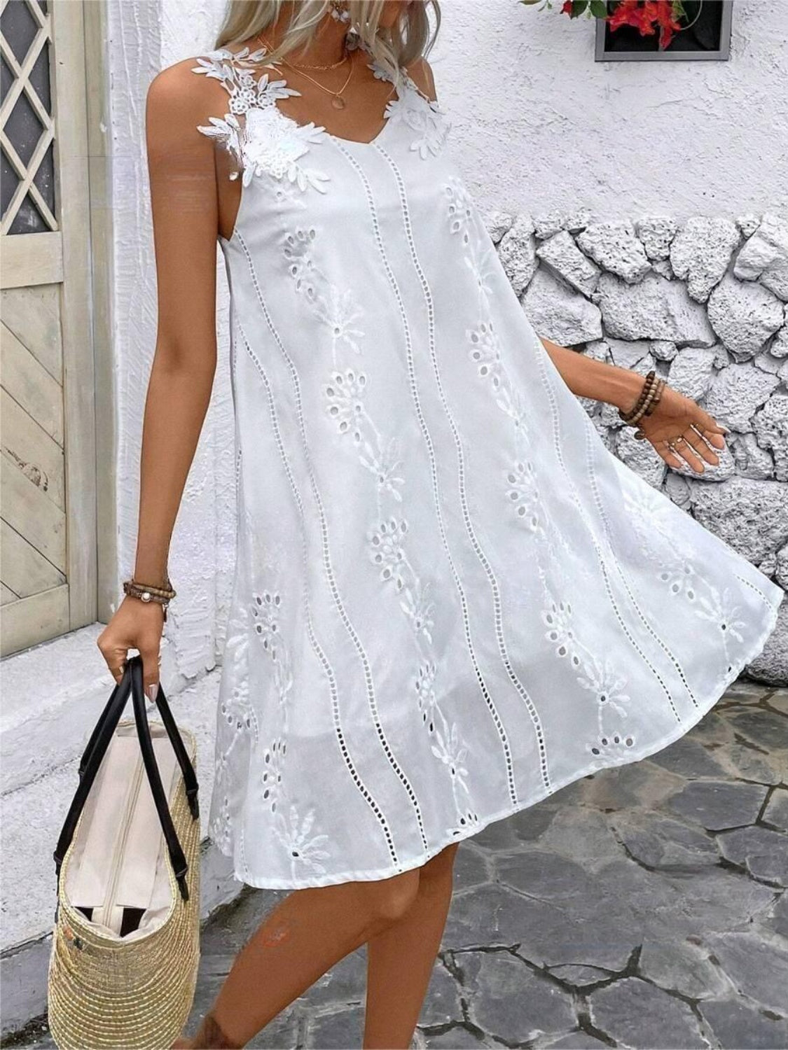 Blue Zone Planet | Lace Detail V-Neck Mini Dress BLUE ZONE PLANET