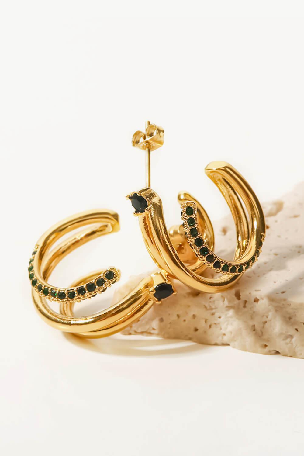 18K Gold Plated Cubic Zirconia Wrap C-Hoop Earrings BLUE ZONE PLANET