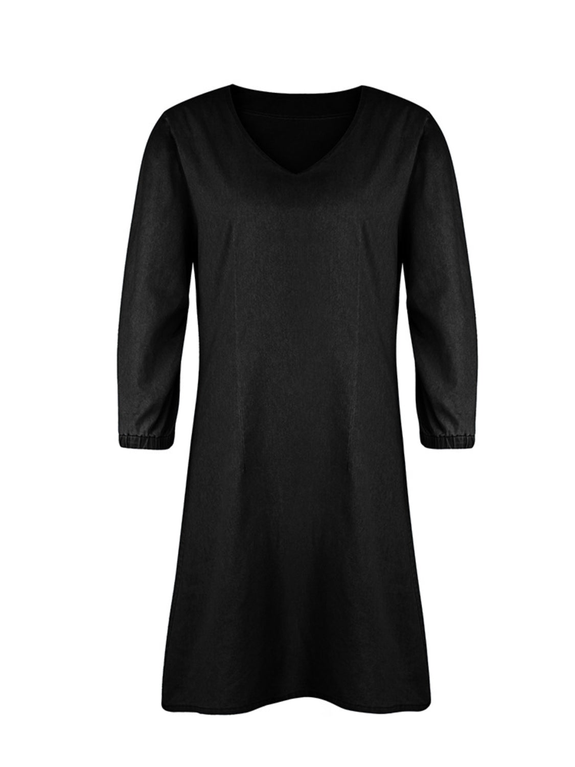 Full Size V-Neck Half Sleeve Denim Dress BLUE ZONE PLANET