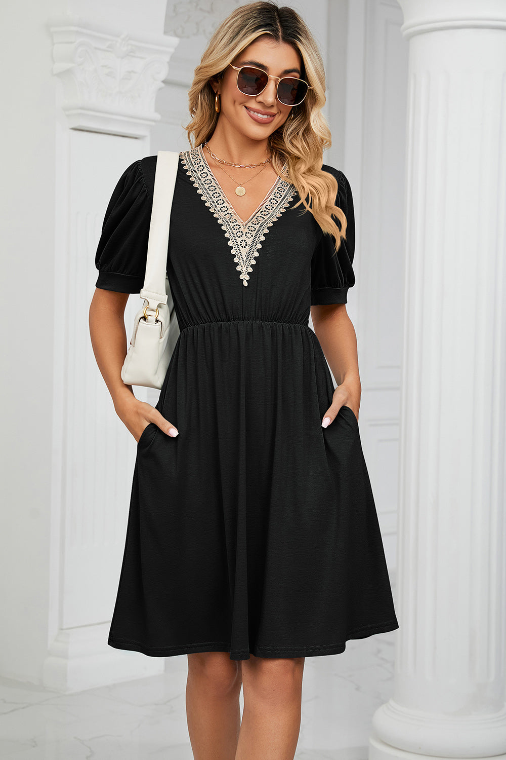 Blue Zone Planet | V-Neck Puff Sleeve Dress BLUE ZONE PLANET