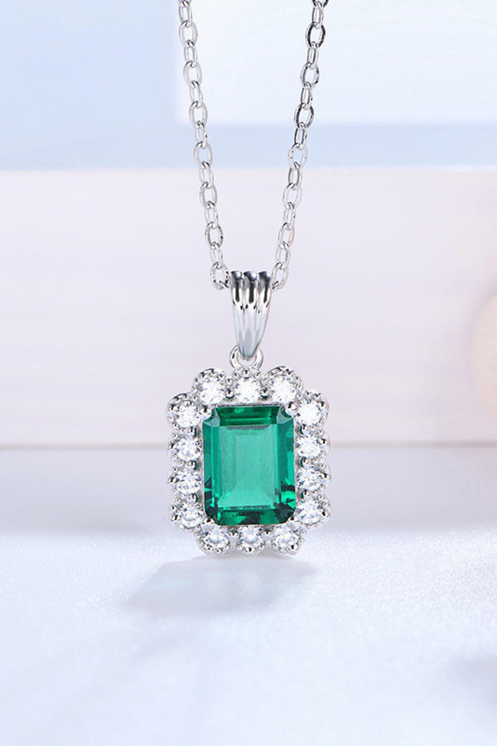 1.5 Carat Lab-Grown Emerald Pendant 925 Sterling Silver Necklace BLUE ZONE PLANET