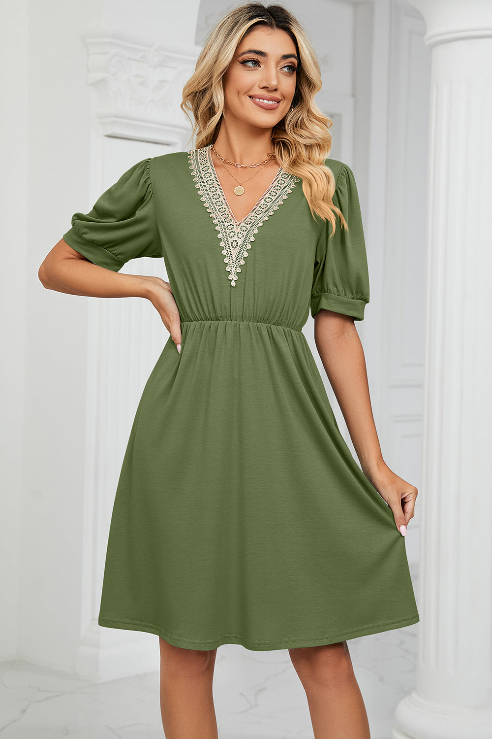 Blue Zone Planet | V-Neck Puff Sleeve Dress BLUE ZONE PLANET