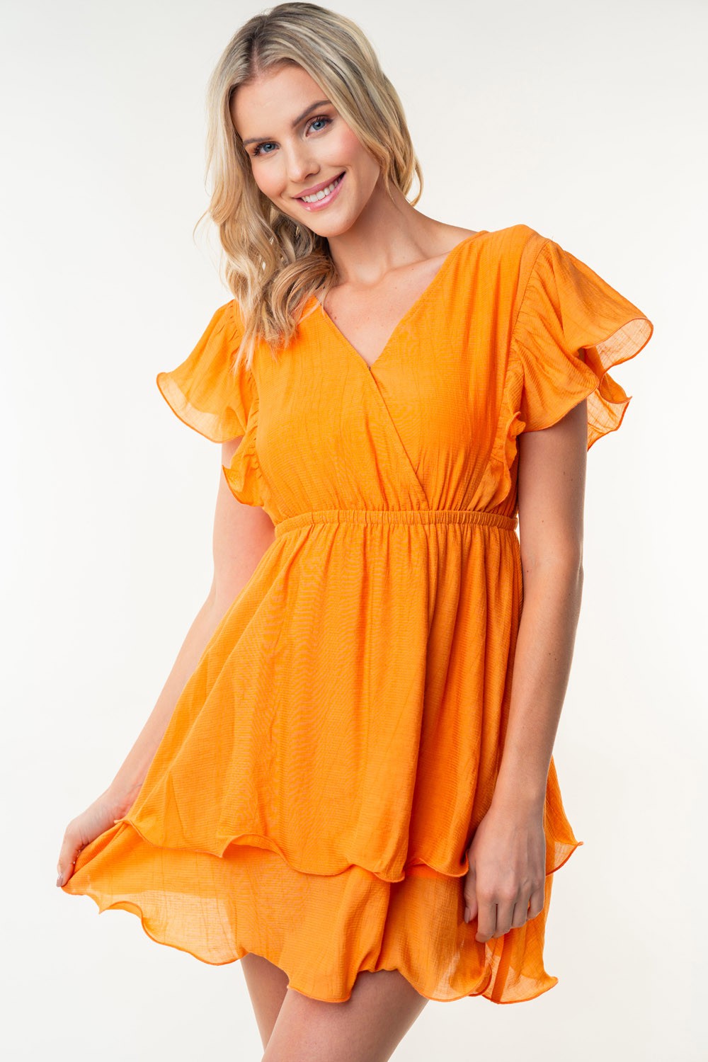 Blue Zone Planet | White Birch Full Size Short Sleeve Woven Layered Dress BLUE ZONE PLANET