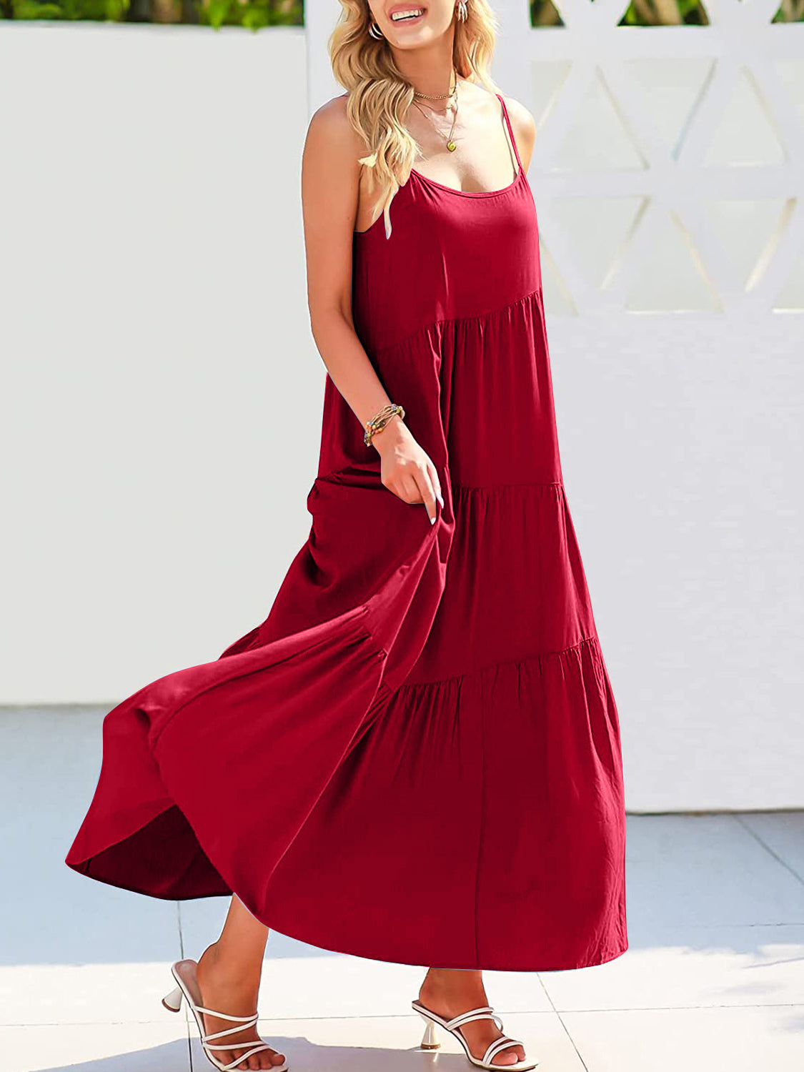 Blue Zone Planet | Full Size Ruched Tiered Spaghetti Strap Dress BLUE ZONE PLANET