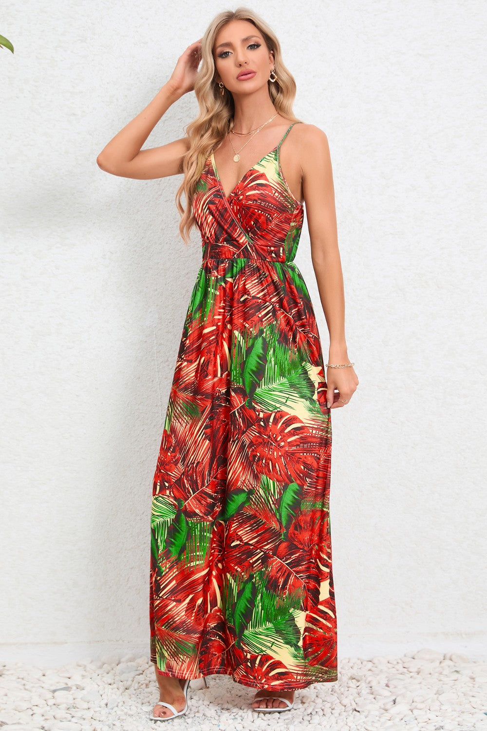 Blue Zone Planet | Printed Surplice Maxi Cami Dress BLUE ZONE PLANET