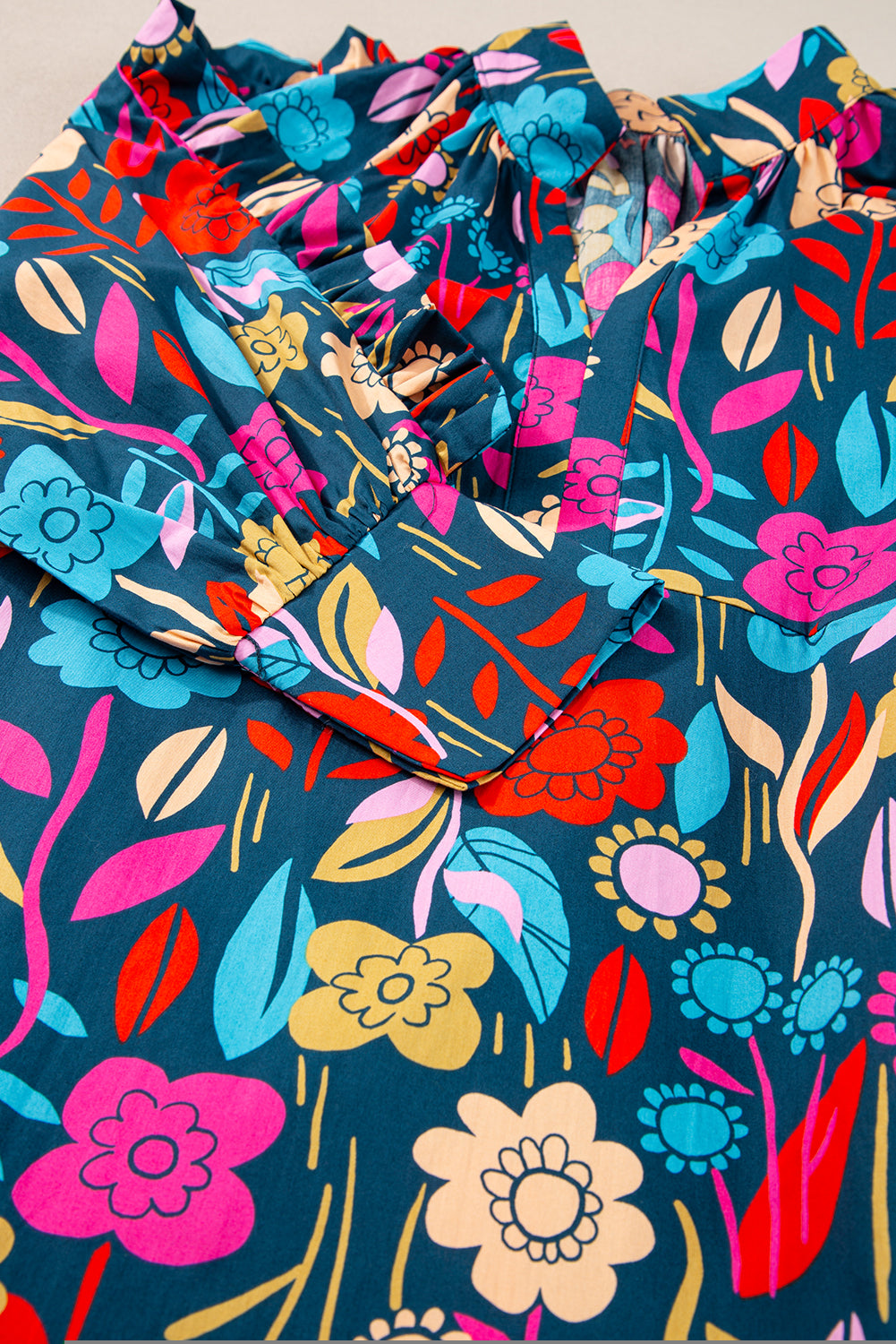 Blue Zone Planet | Green Floral Print Puff Sleeve Ruffled Mini Dress Blue Zone Planet