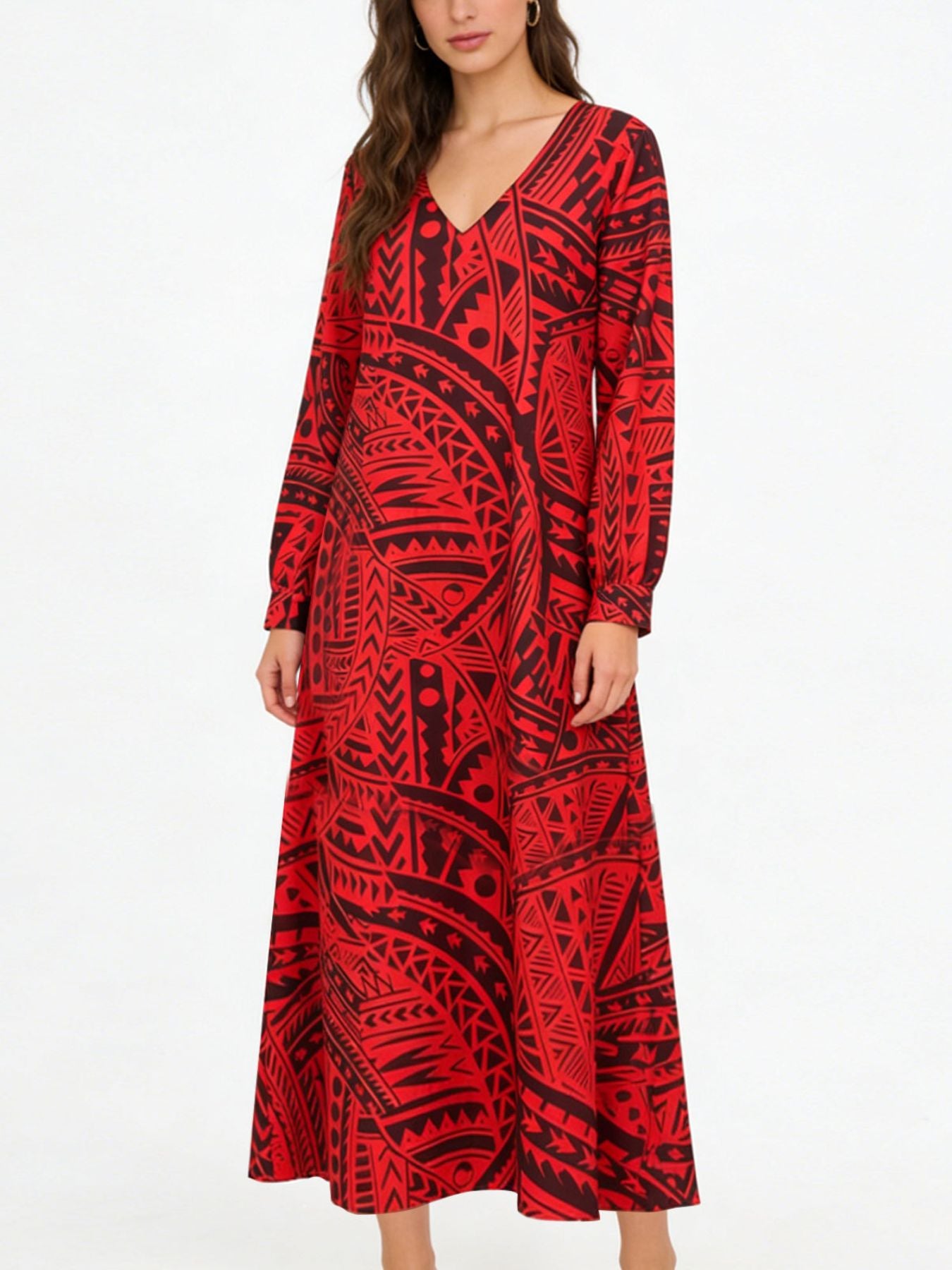 tribal long sleeve dress Tribal Print V-Neck Long Sleeve Dress