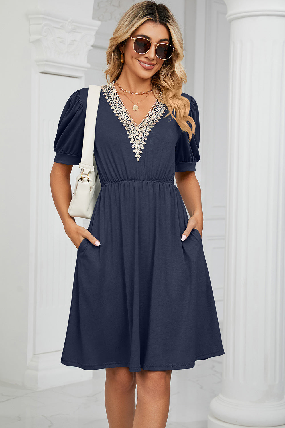 Blue Zone Planet | V-Neck Puff Sleeve Dress BLUE ZONE PLANET