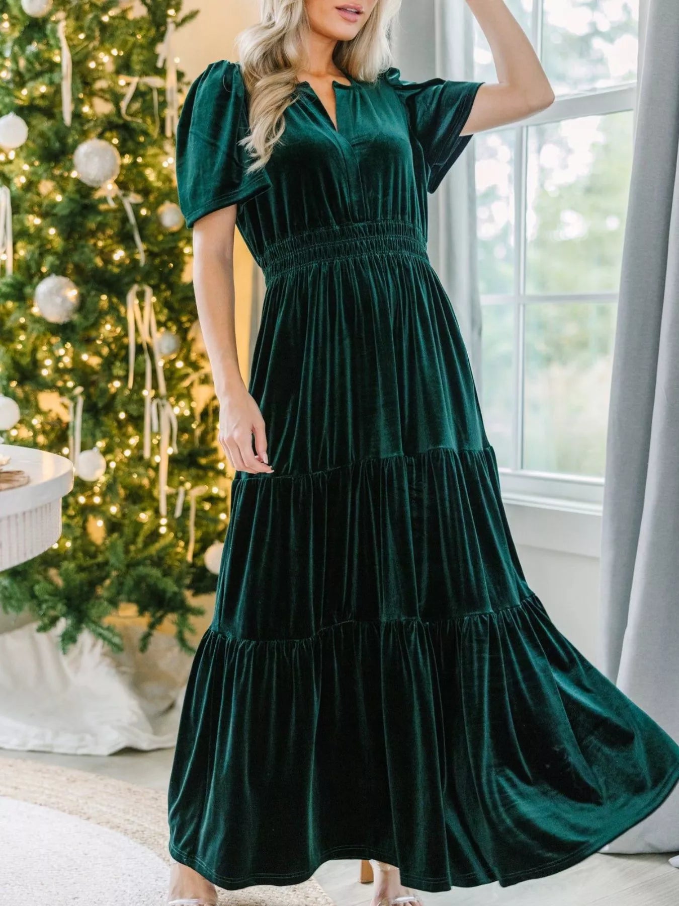 tiered short sleeve maxi dress PRETTYGARDEN Womens Summer Puff Short Sleeve Maxi Dress Square Neck Sm
