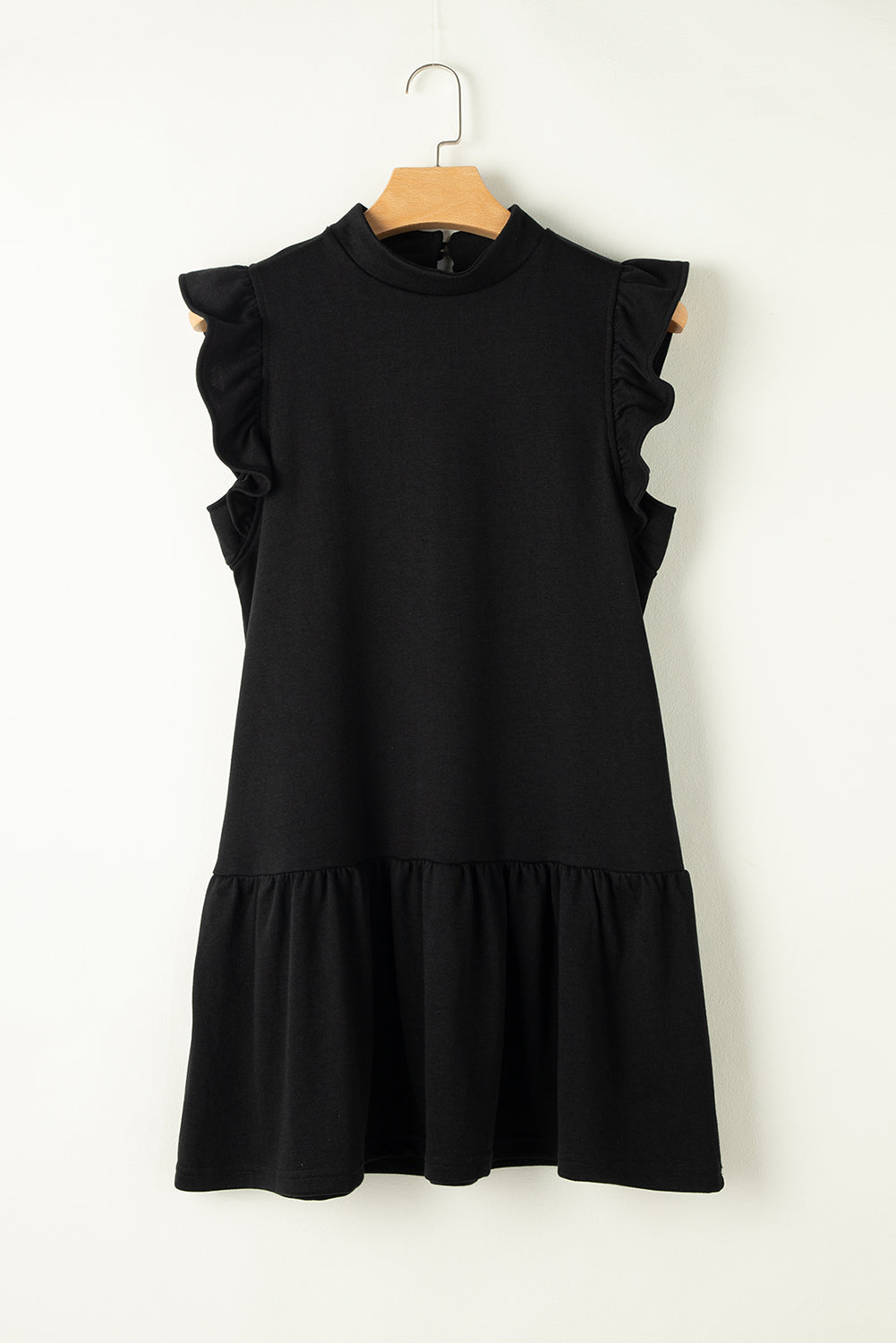 Black Flutter Sleeve Crew Neck Shift Dress Blue Zone Planet