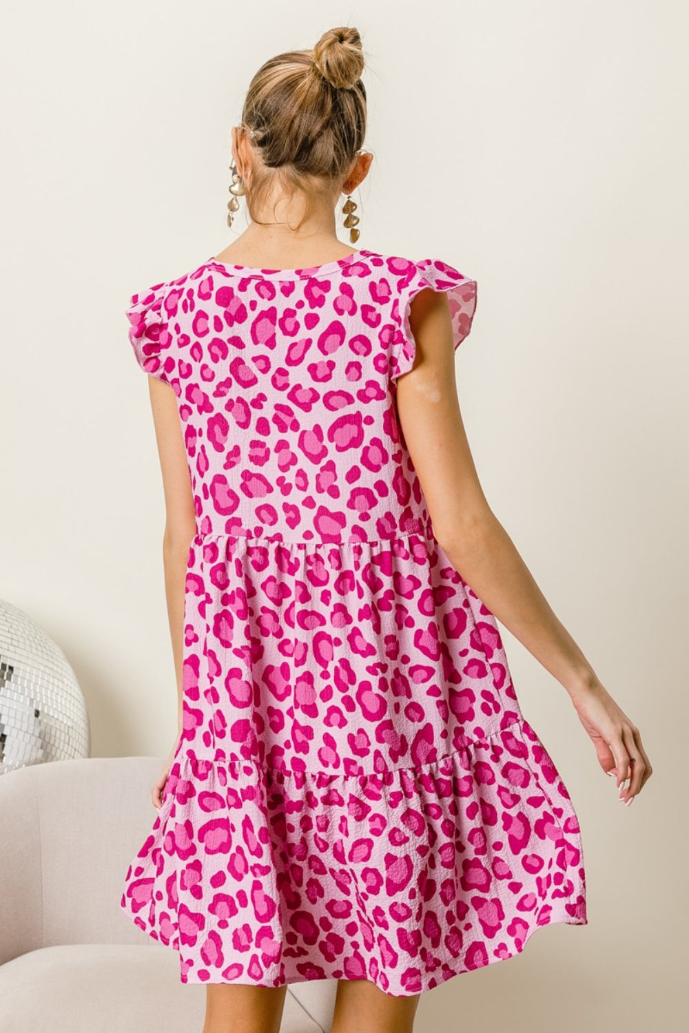 Blue Zone Planet | BiBi Leopard Cap Sleeve Tiered Mini Dress BLUE ZONE PLANET