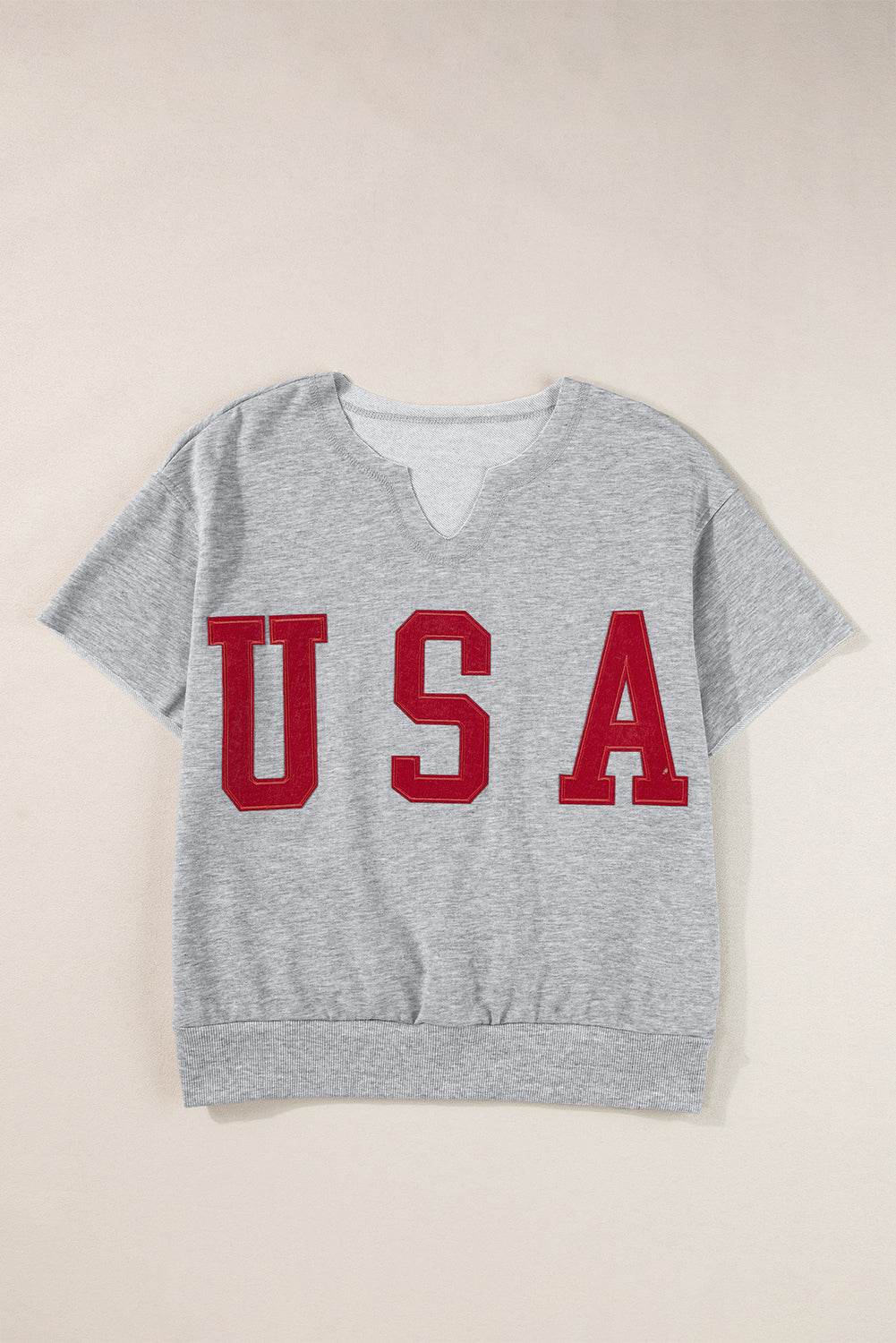 Black USA Lettering Patch Notched Neck Loose Tee Blue Zone Planet