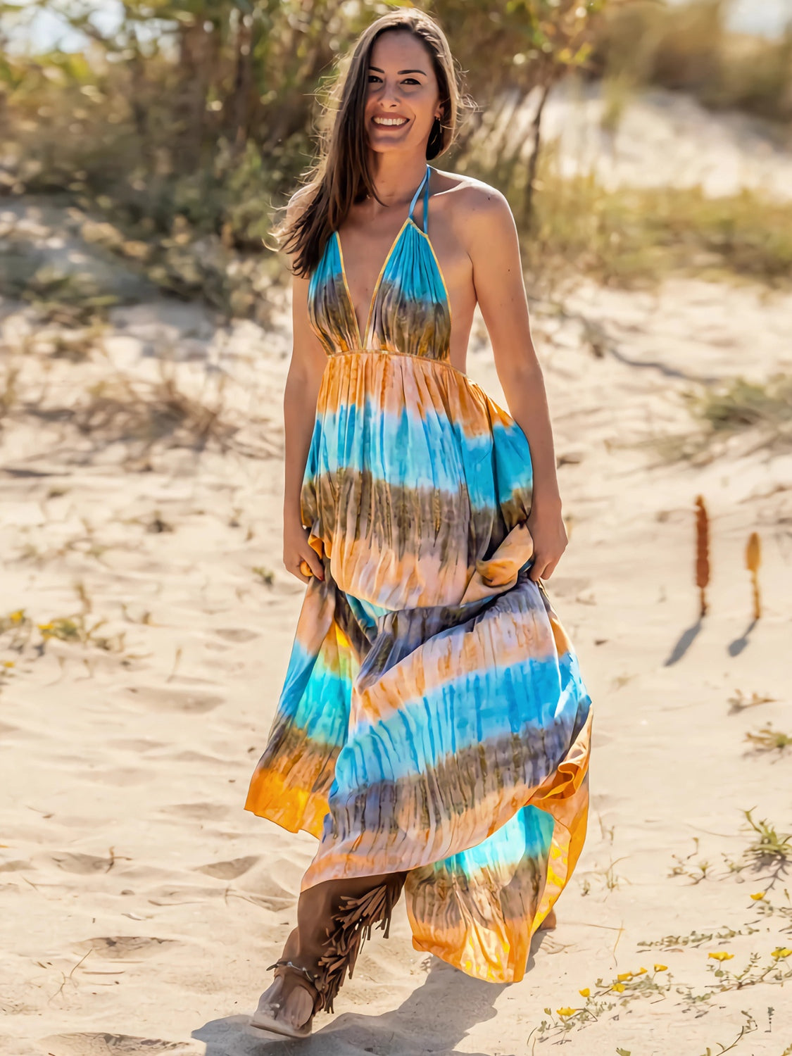 Blue Zone Planet | Tie-Dye Halter Neck Sleeveless Dress BLUE ZONE PLANET