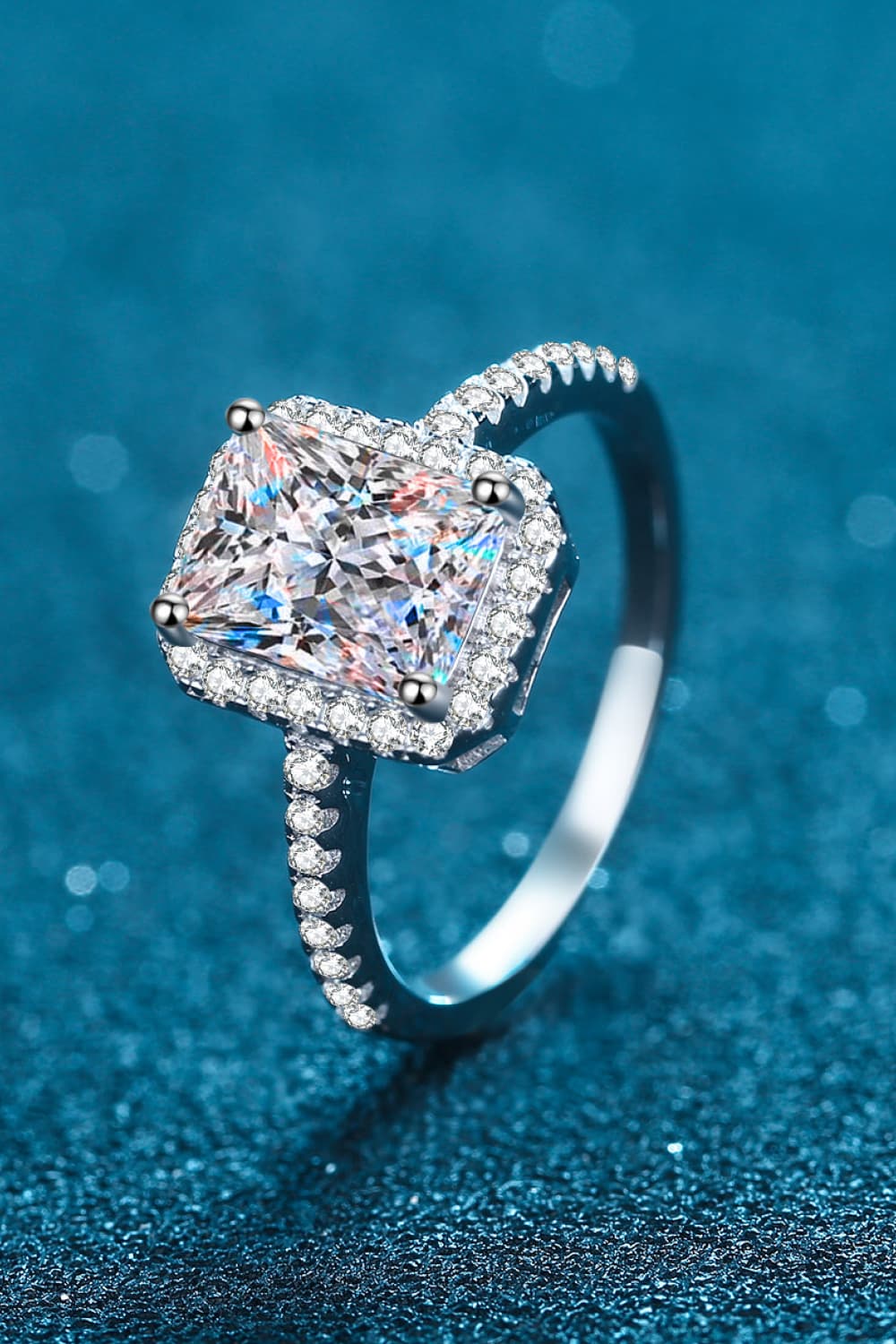 2 Carat Moissanite 925 Sterling Silver Halo Ring BLUE ZONE PLANET