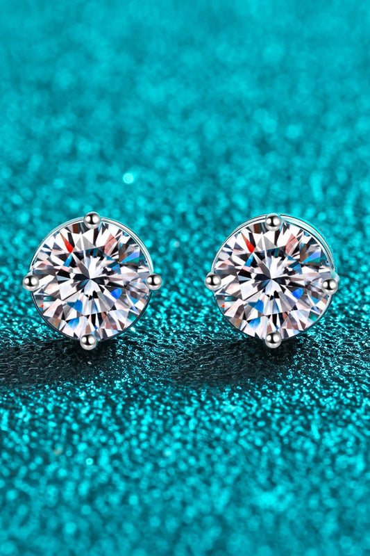 2 Carat Moissanite Rhodium-Plated Stud Earrings BLUE ZONE PLANET