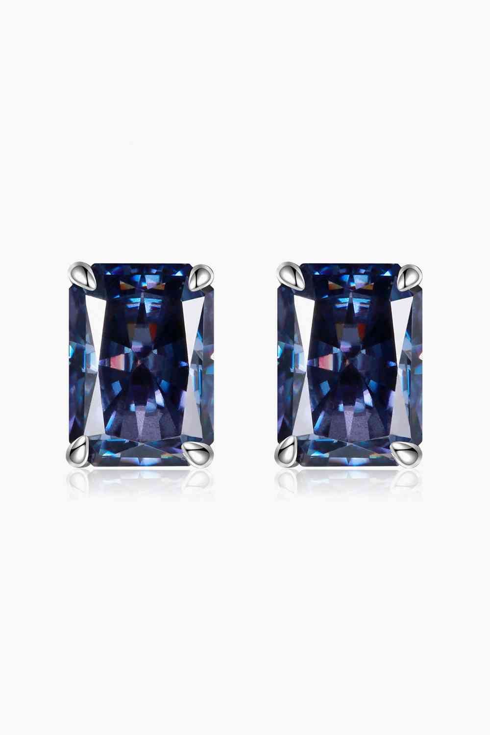 2 Carat Rectangle Moissanite 4-Prong Stud Earrings BLUE ZONE PLANET
