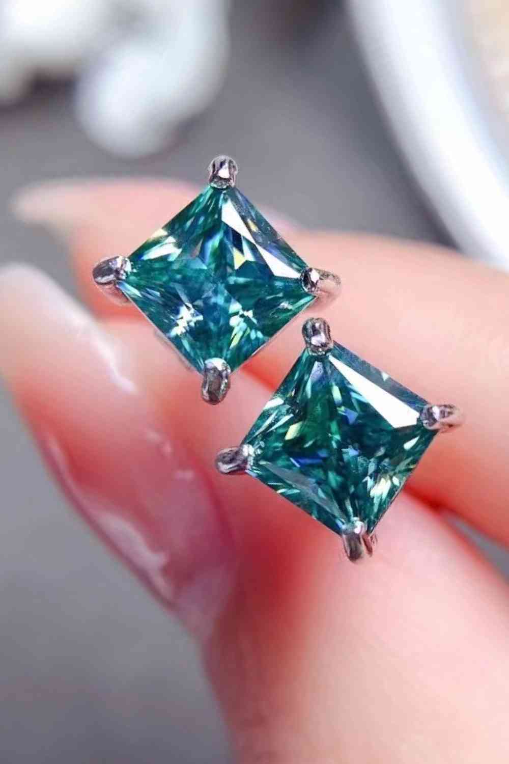 2 Carat Square Moissanite Four-Prong Earrings BLUE ZONE PLANET