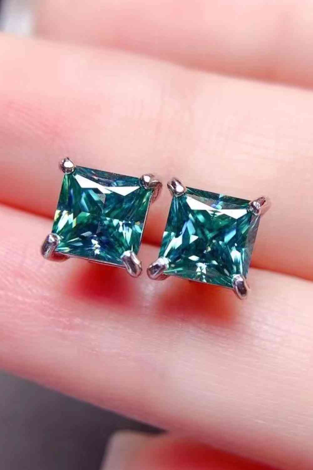 2 Carat Square Moissanite Four-Prong Earrings BLUE ZONE PLANET