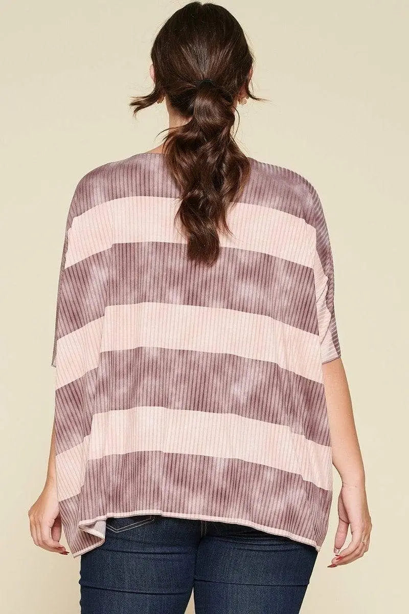 Stripe Printed Pleated Blouse Featuring A Boat Neckline And 1/2 Sleeves Blue Zone Planet