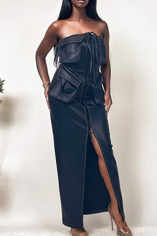 Zone Planet | Athina button detailed PU Black leather dress - Black / L by Blue Zone Planet Zone Planet | Athina button detailed PU Black leather dress - Black / L by Blue Zone Planet