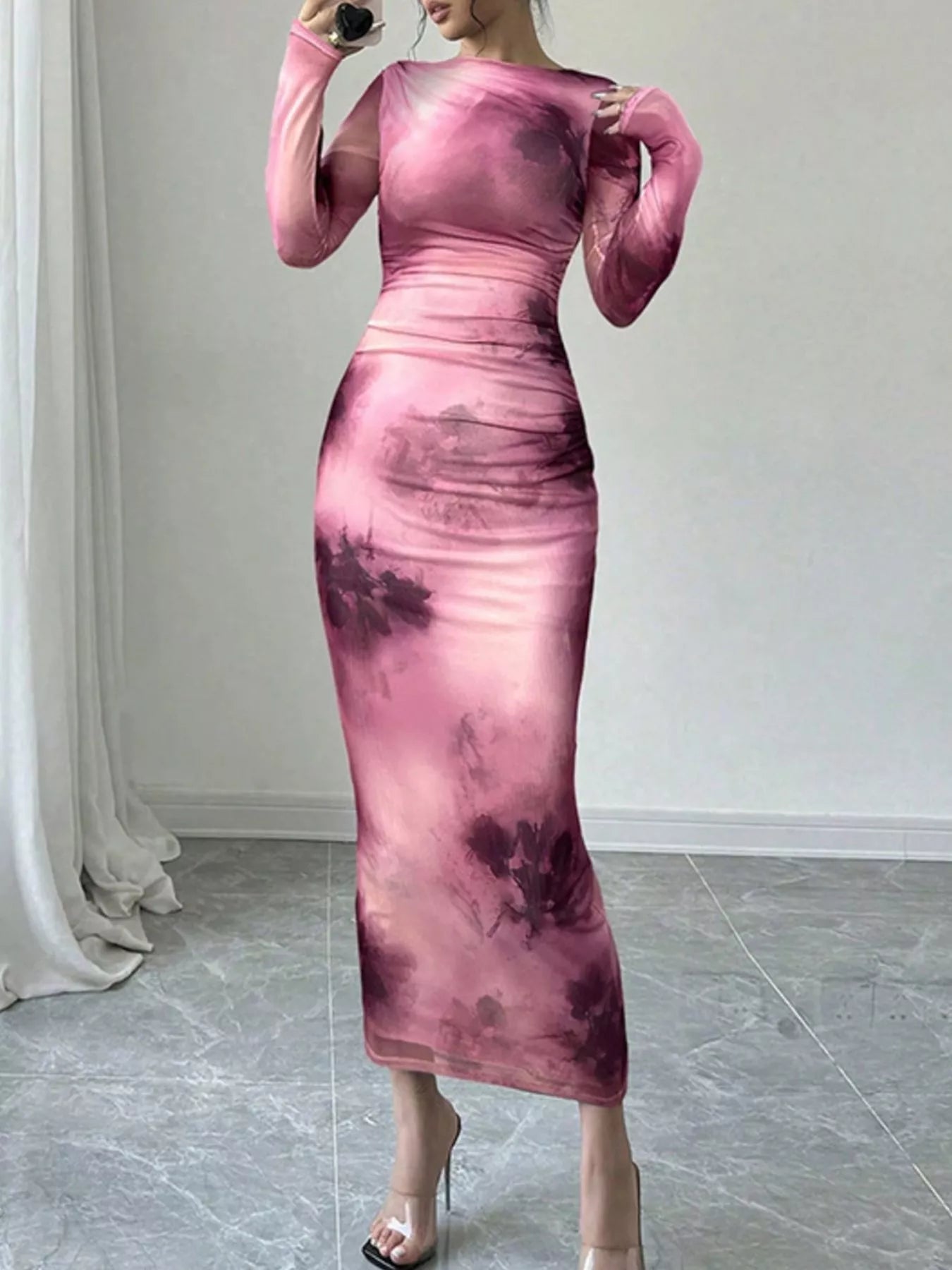 Tie-Dye Bodycon Maxi Dress Pink / XL