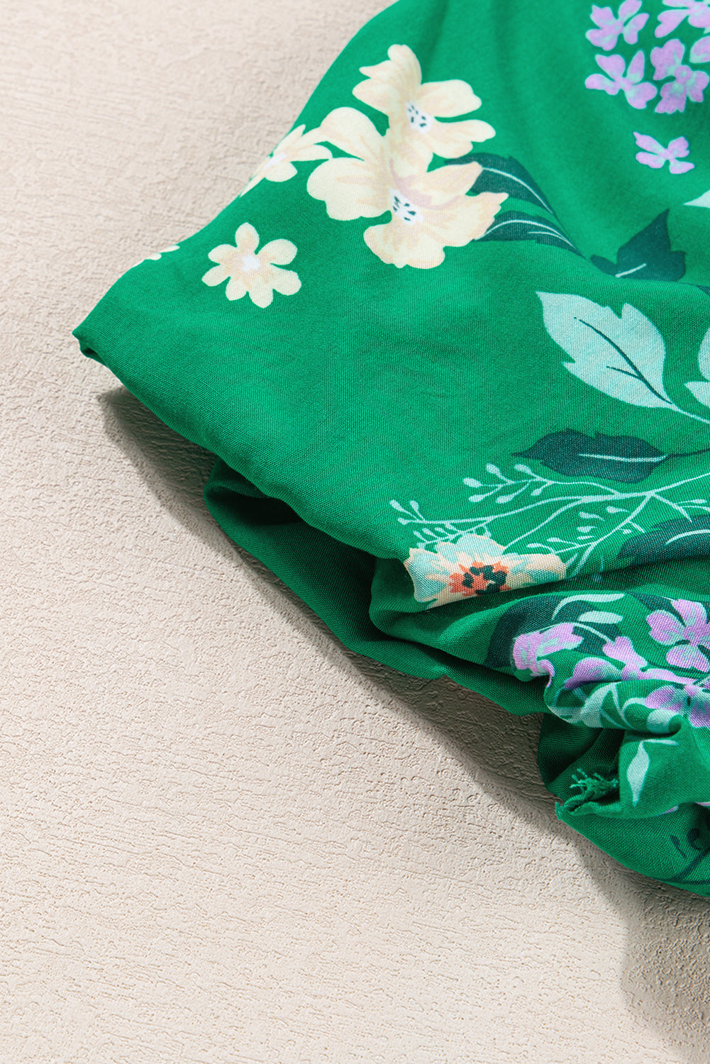 Blue Zone Planet | Green Floral Print Bubble Sleeve Smocked Tiered Midi Dress Blue Zone Planet