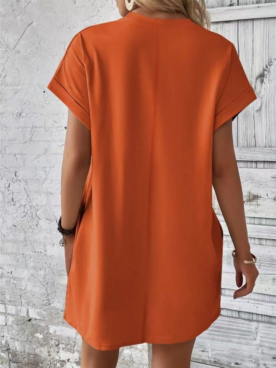 Pocketed Round Neck Short Sleeve Dress BLUE ZONE PLANET
