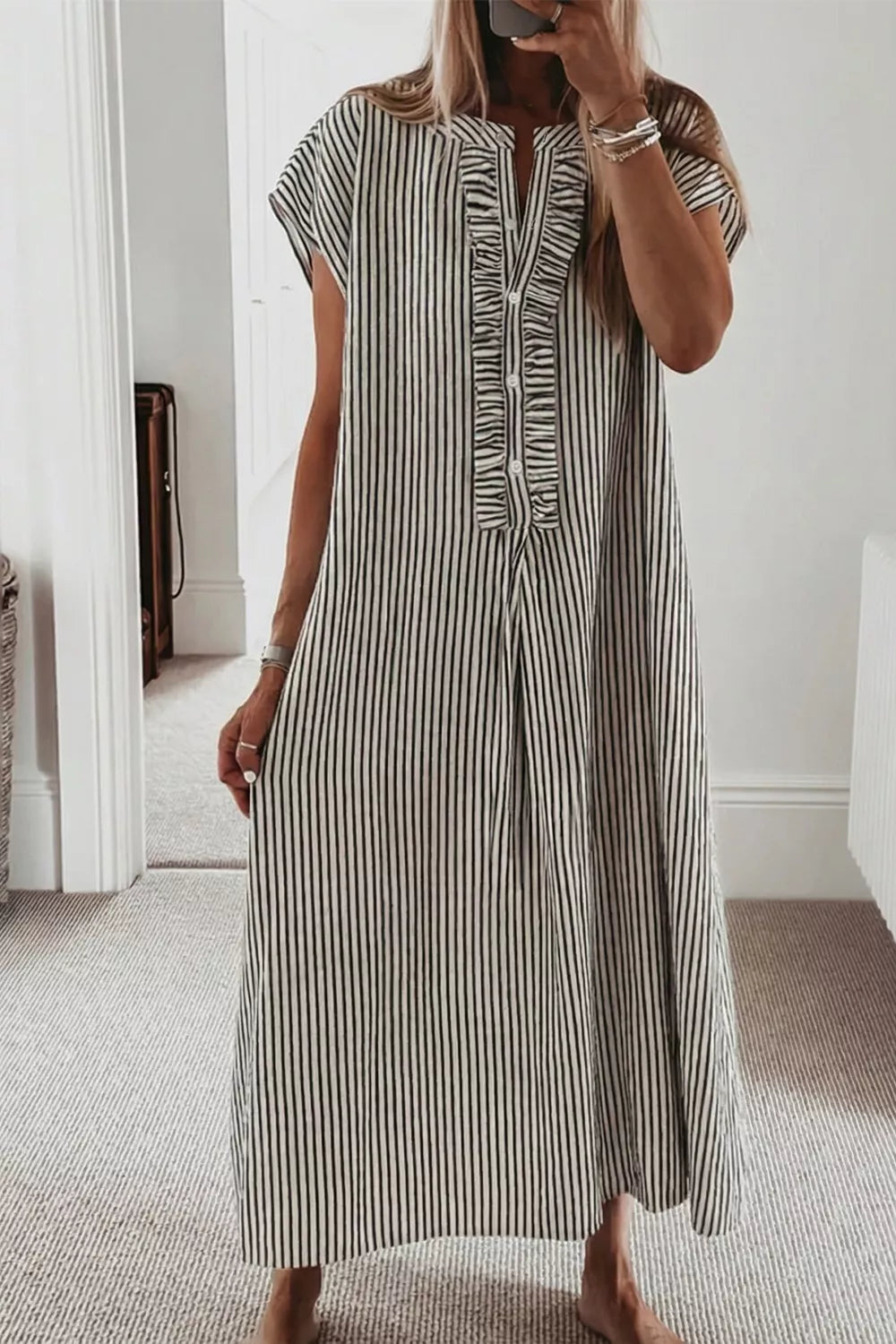 striped ruffle maxi dress Striped Ruffle Button Front Maxi Dress – Blue Zone Planet