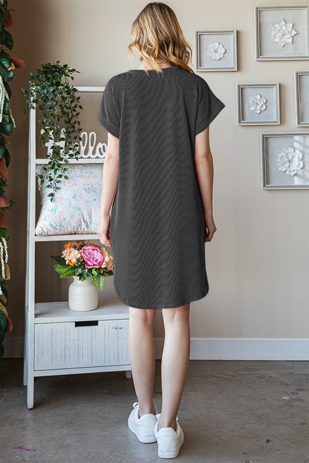 Blue Zone Planet | Heimish Full Size Ribbed Round Neck Short Sleeve Tee Dress BLUE ZONE PLANET