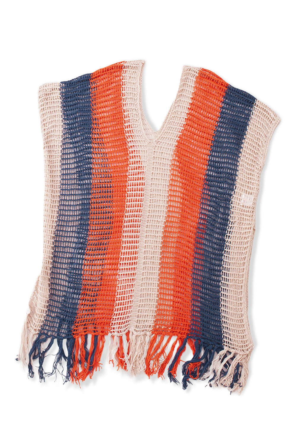 Blue Zone Planet | Multicolor Striped Tassel Crochet V Neck Beach Cover Up Blue Zone Planet