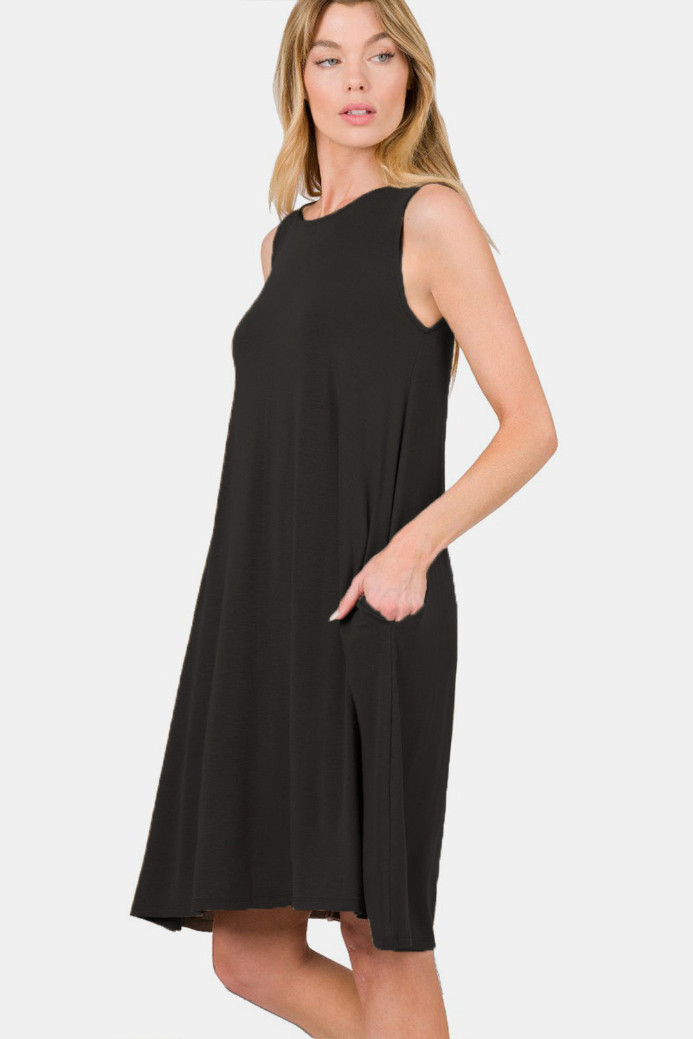 Blue Zone Planet | Zenana Full Size Sleeveless Flared Dress with Side Pockets BLUE ZONE PLANET