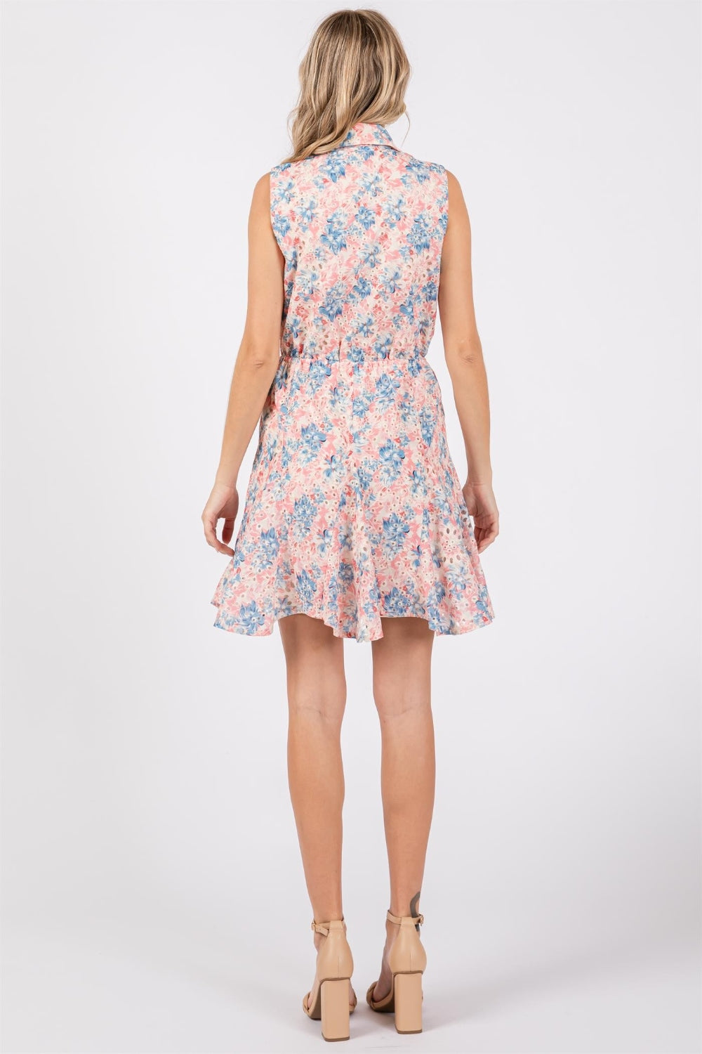 Blue Zone Planet | GeeGee Full Size Floral Eyelet Sleeveless Mini Dress BLUE ZONE PLANET