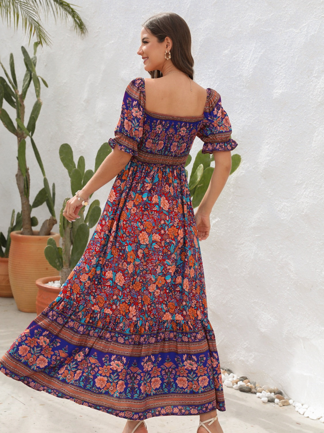 Blue Zone Planet | Floral Flounce Sleeve Midi Dress BLUE ZONE PLANET