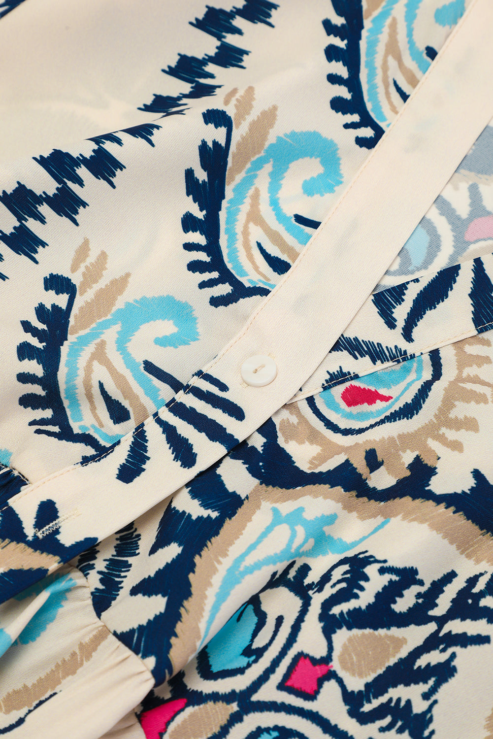 Blue Zone Planet | White Printed Tribal Print Bracelet Sleeve Buttoned Mini Dress Blue Zone Planet