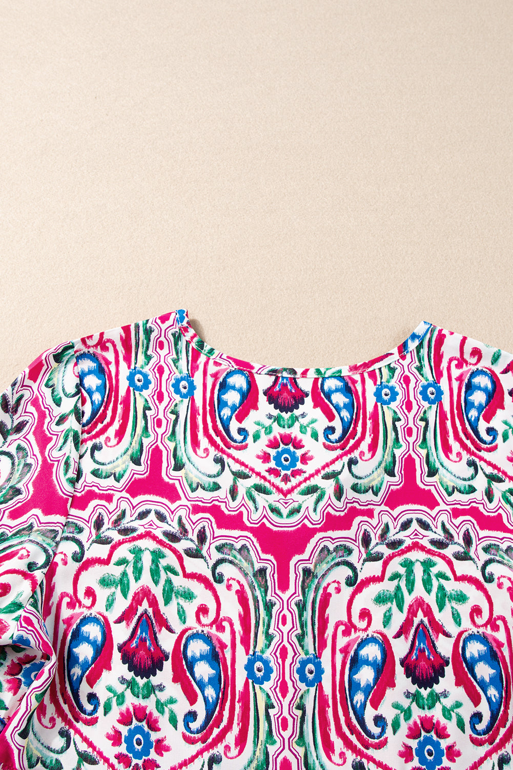 Blue Zone Planet | Pink Bohemian Print Tie Neck Ruffle Hem Short Dress Blue Zone Planet