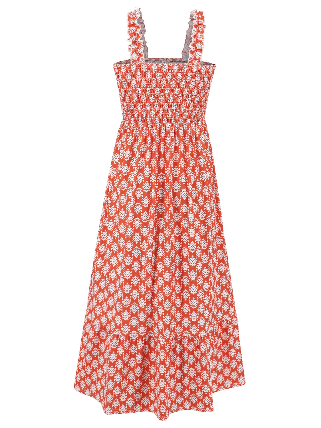Smocked Printed Square Neck Sleeveless Dress BLUE ZONE PLANET
