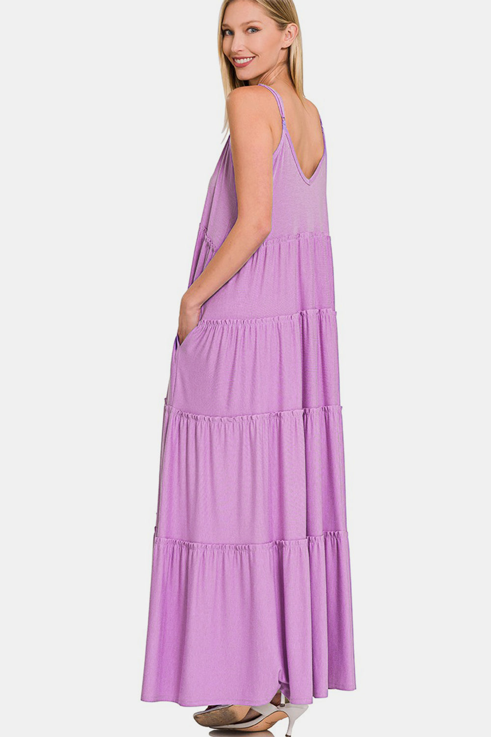 Blue Zone Planet | Zenana Frill Tiered V-Neck Maxi Cami Dress BLUE ZONE PLANET