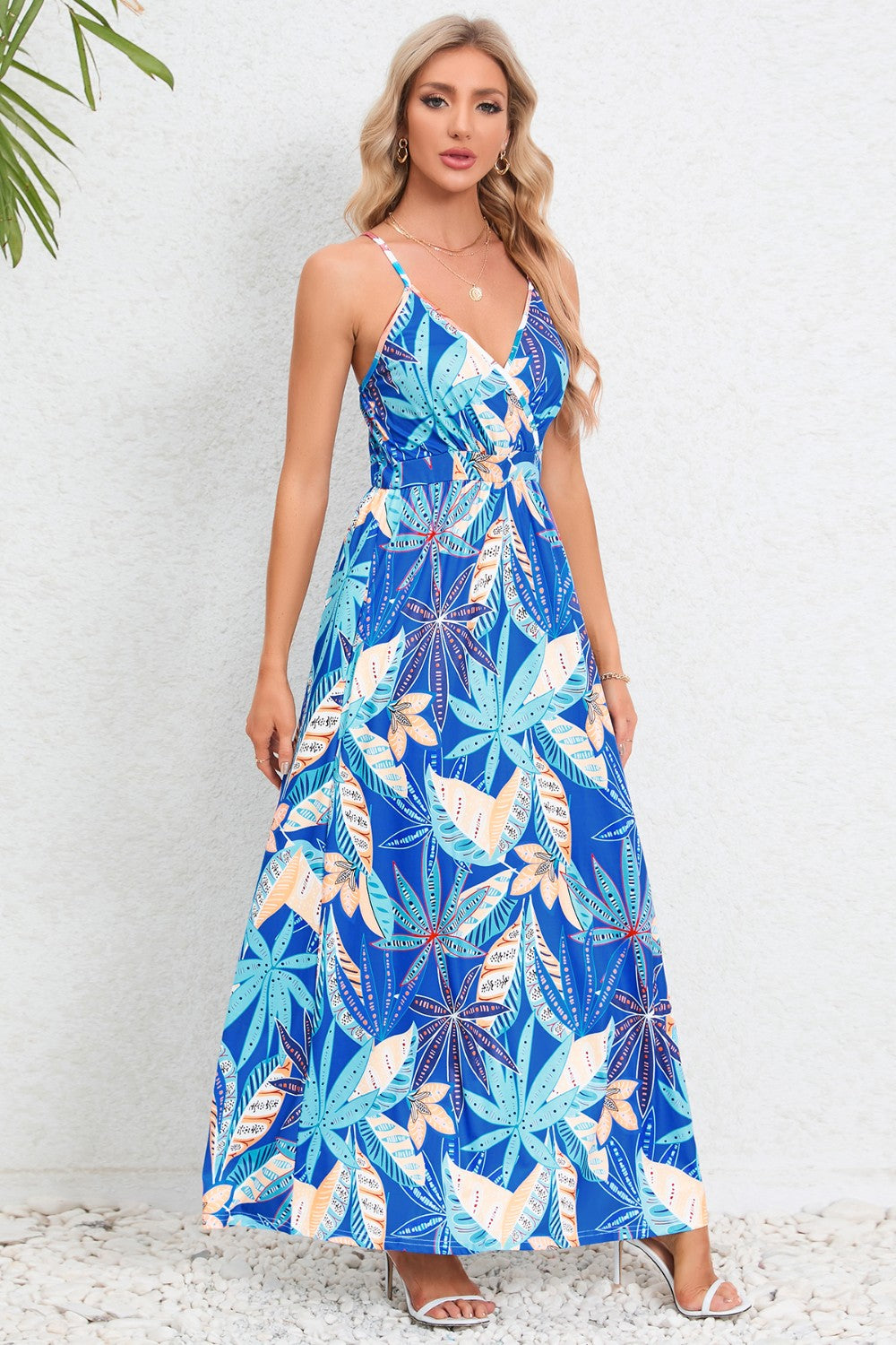 Blue Zone Planet | Printed Surplice Maxi Cami Dress BLUE ZONE PLANET